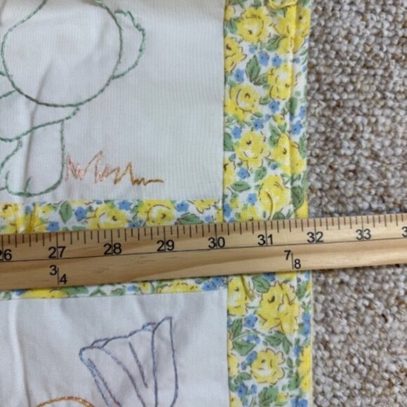 9 Panel Hand Embroidered Handsewn Baby Blanket Precious Moments Rabbit Duck Bear - Picture 3 of 12